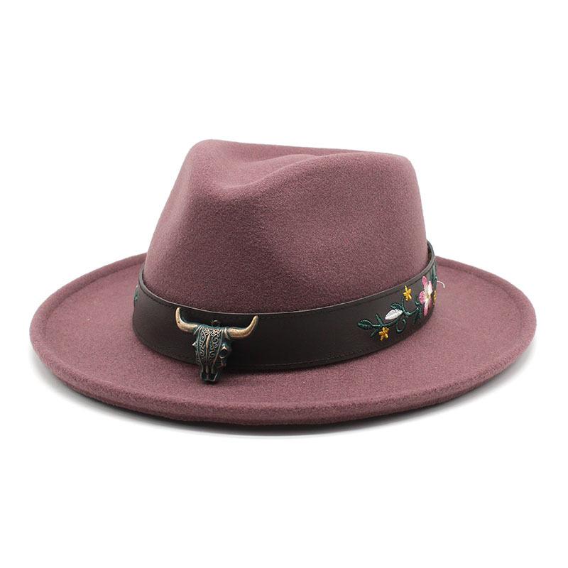 Thickened Dragon And Phoenix Cowboy Hat, Crimped Top Hat, Bull'S Head, Hidden Felt Hat, Big Brim, Horseback Riding Gentleman'S Hat, Felt Hat
