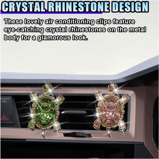 2PCS Bling Tortoise Car Air Vent Clips, Crystal Rhinestone Auto Air Conditioning Outlet Clip, Cute Turtle Car Vent Decorative Clip, Auto Interior