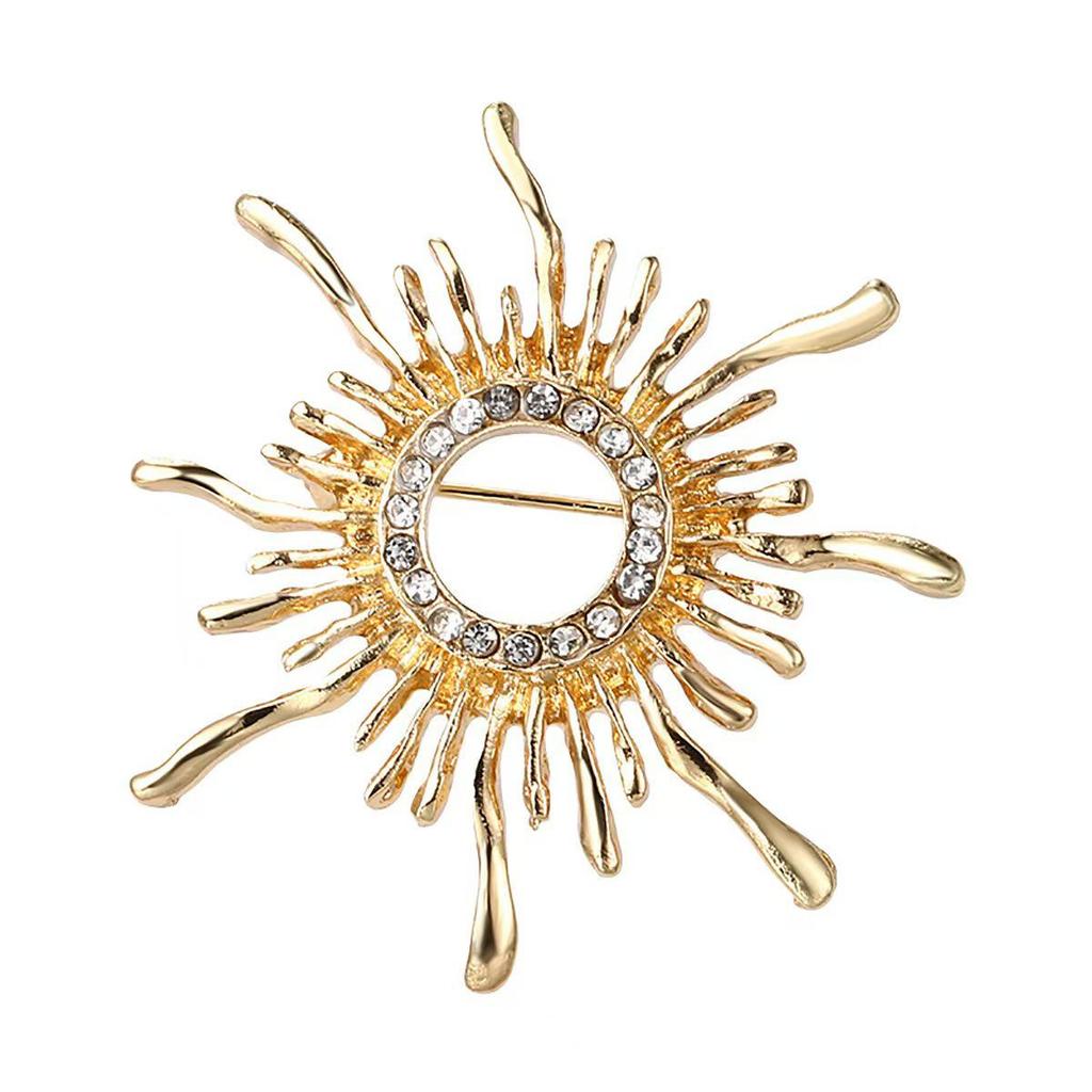 Baroque Style Sun God Brooch with Rhinestones - Fashionable Literary Pin for Coats