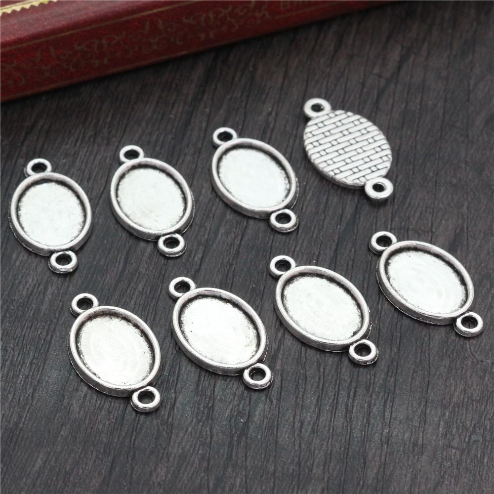 20pcs 10x14mm Inner Size Antique Silver Plated Bronze Classic Flower Style Cameo Cabochon Base Setting Pendant Necklace Findings