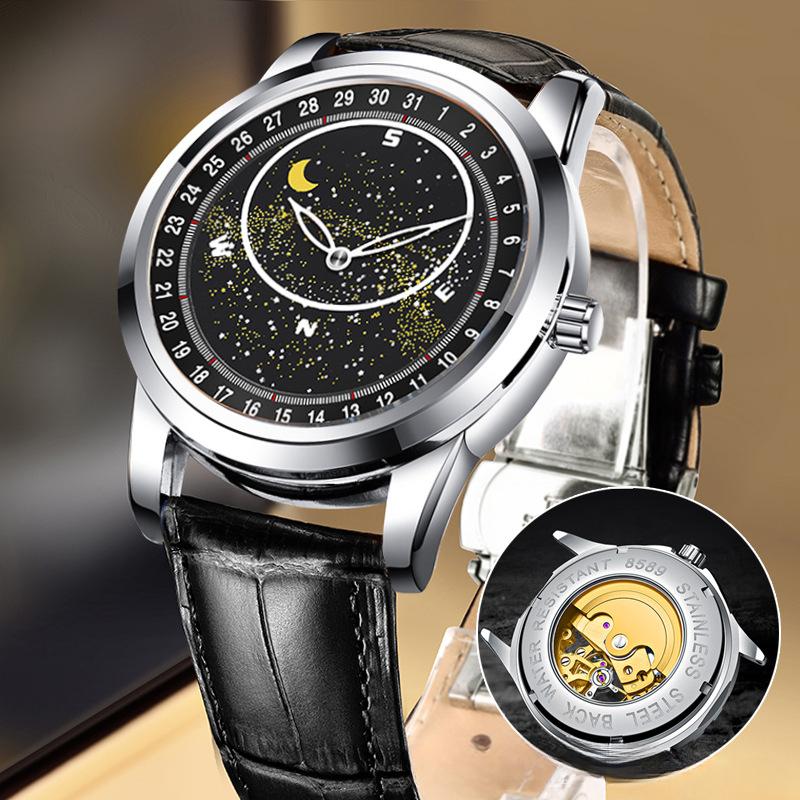 Obrotowy zegarek mechaniczny Starry Sky w pełni automatyczny męski zegarek męski wodoodporny modny zegarek świecący