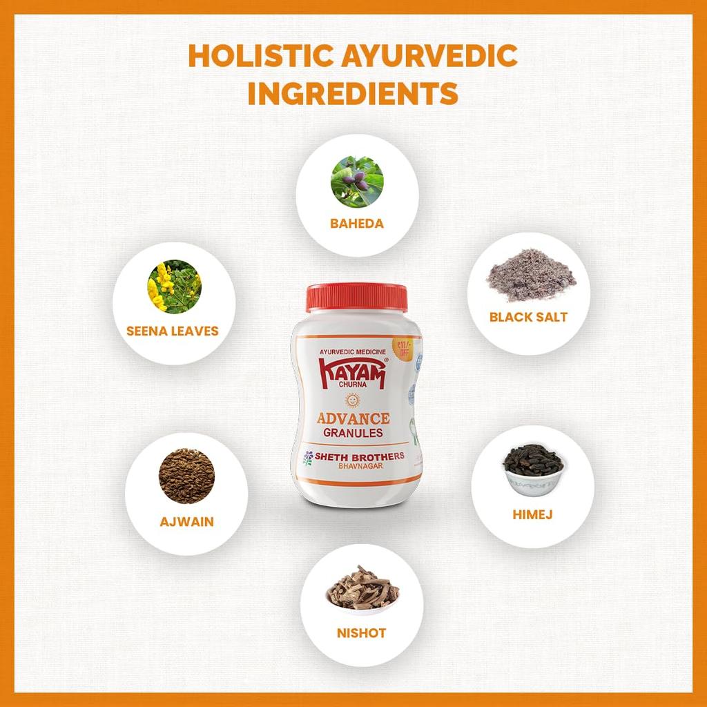 Sheth Brothers Kayam Churna Advance Granuli 100G Confezione da 3 Polvere Ayurvedica per il Sollievo dalla Stitichezza