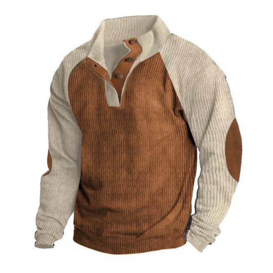 

Spring Autumn Men Sweatshirt Colorblock Patchwork Retro Style Half-open Stand-up Collar Top Plus Size Loose Long Sleeves Top Daily Life S светло-коричневого