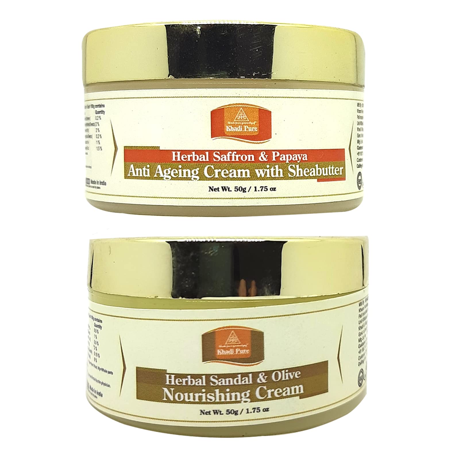 Khadi Pure Saffron Papaya Anti Ageing Hand & Sandal Olive Nourishing Cream, 50 G (Pack of 2)