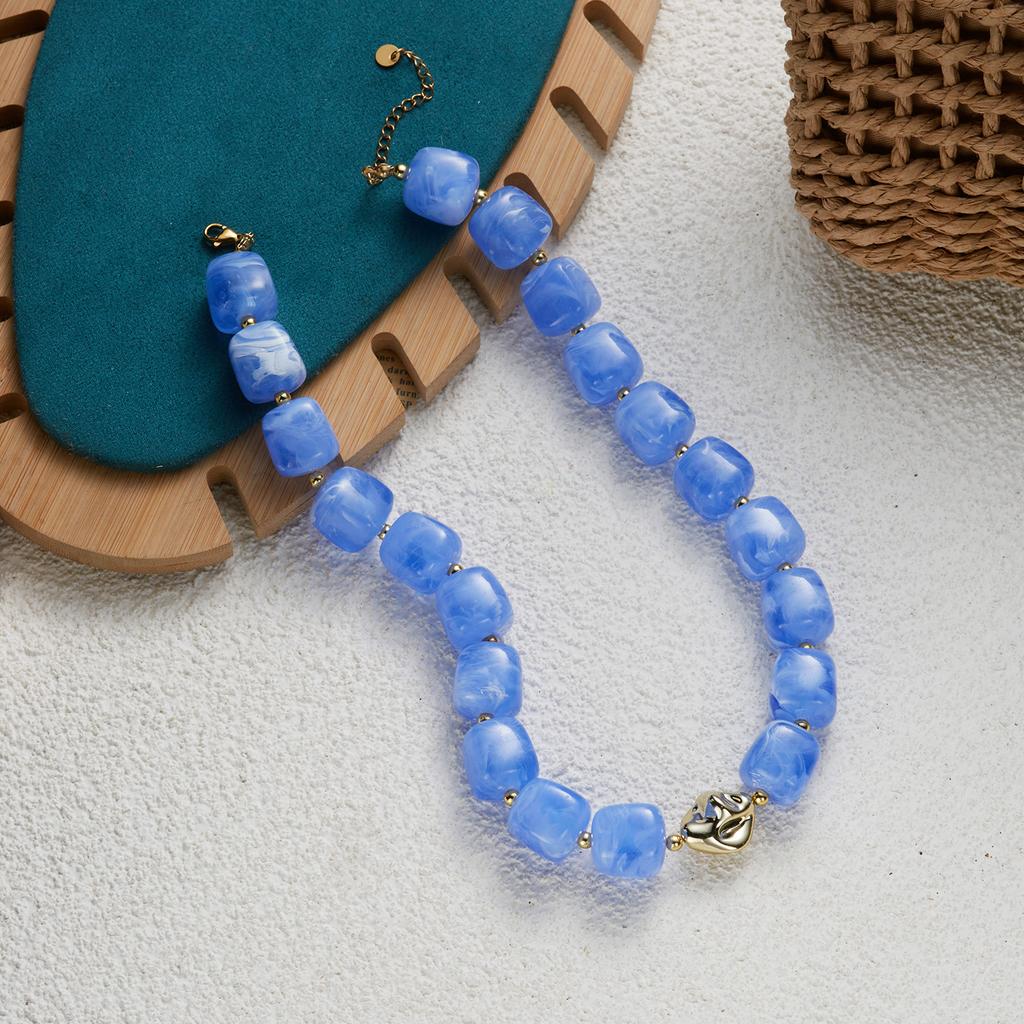 Boho Colorful Acrylic Resin Beaded Choker Necklace For Women Vintage Dopamine Statement Chain On the Neck Party Holiday Jewelry