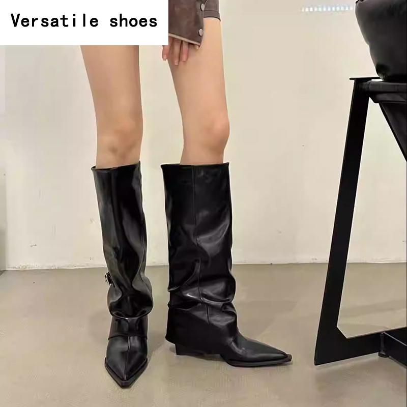 Cizme de designer de epocă, cu vârf ascuțit, pentru femei, până la genunchi, cu tocuri groase, papuci moderni, lungi, pantofi de damă.