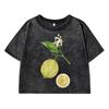 Lemon Branches Simple Printing Female Washed Short T-Shirt Summer Cool T Shirts Distress Clothes Breathable Soft Tops