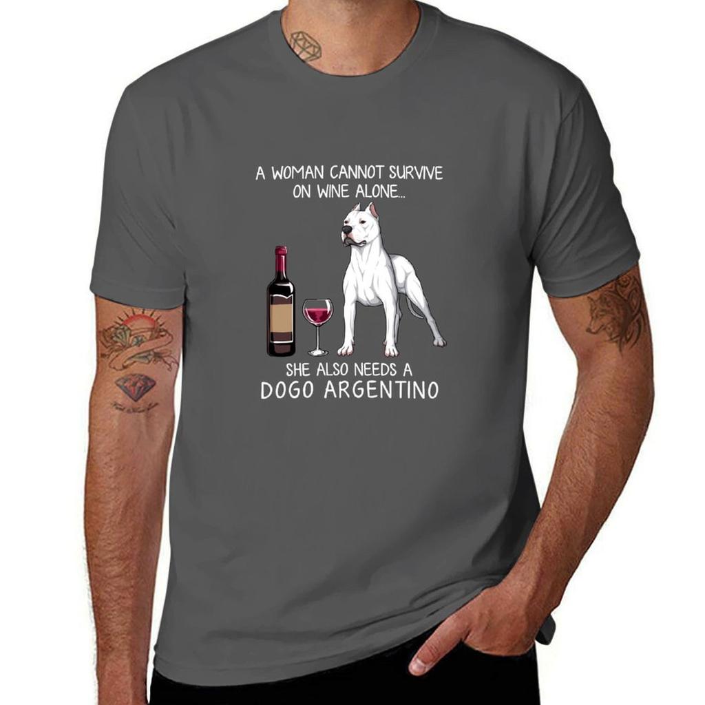 Dogo Argentino And Wine Funny Dog Tshirt Summer Print Short Sleeve Tee