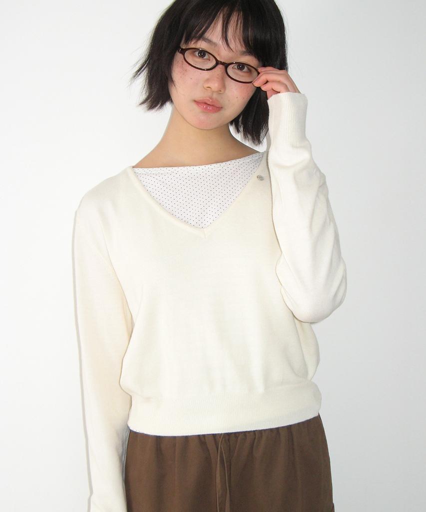 RONRON Basic Deep V Neck Compact Knit Ivory
