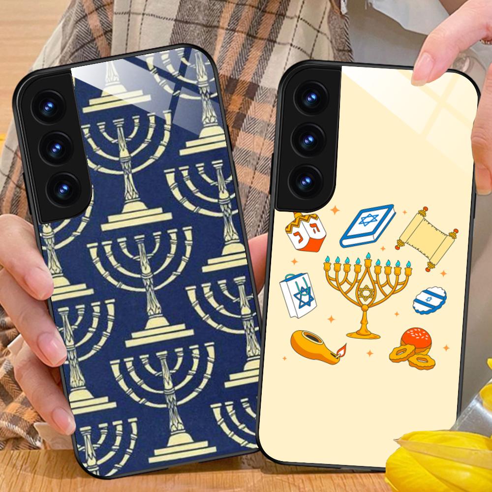 Jewish Hanukkah Mobile Phone Case for Samsung Galaxy A56 55 54 53 52 51 36 35 34 23 16 15 5G Glass Colorful Cover Cover Luxury