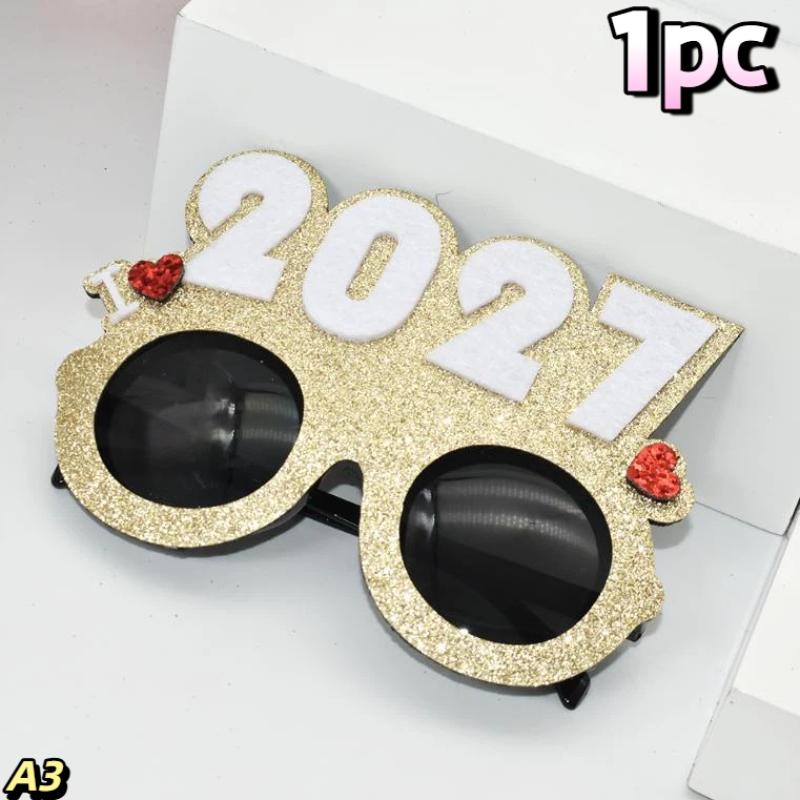 Óculos com Número 2027 Óculos de Feliz Ano Novo Óculos de Sol com Glitter de Diamante Adereço de Cosplay Decoração de Festa de Natal Óculos Engraçados