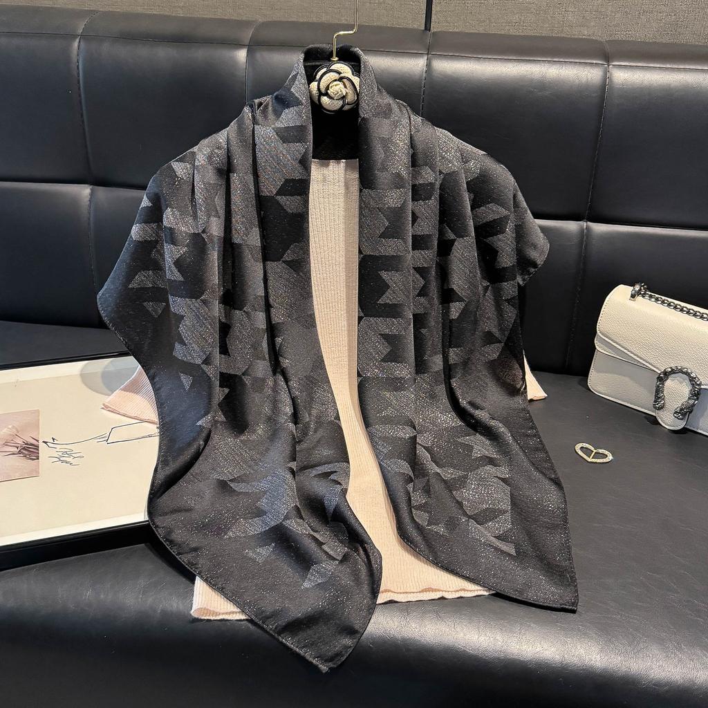 Fashion 90 Square Scarf Women'S Thousand Bird Grid Scarf Middle Eastern Headscarf Versatile Day Silk Cotton Silk Scarf Retro