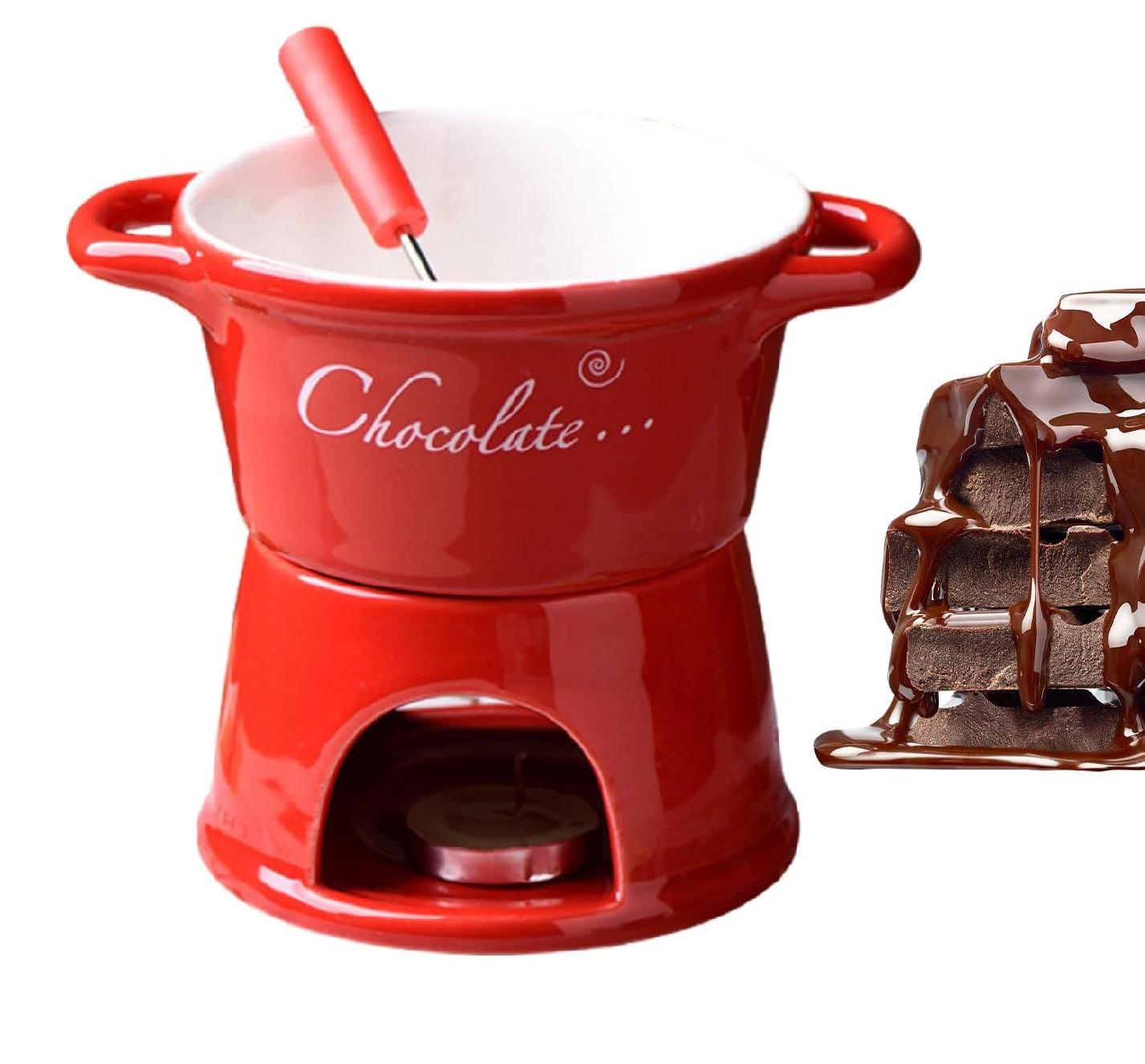 300ml Chocolate Melting Cup with Fork Candle Ceramic Butter Cheese Fondue Cup for Dessert Family Christmas Gatherings Gift nero