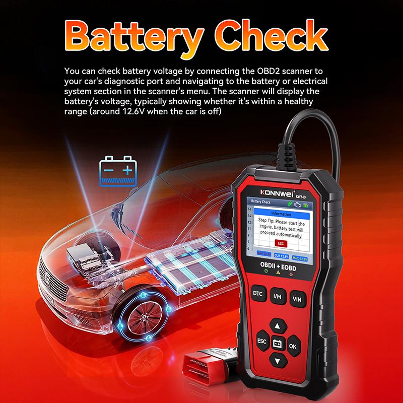 KONNWEI KW340 Car OBD2 Diagnostic Tool CAN EOBD 3in1 Engine Battery Test Read Clear Fault Code Real-Time Data O2 Inspection Tool