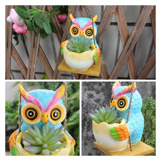 Swing Owl Hanging Planter Resin Owl with Egg Flower Pot Garden Decoration Hanging Pot for Indoor Outdoor Plants Succulents