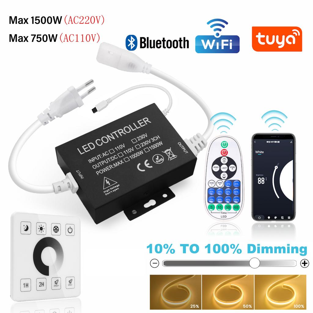 LED Dimmer Tuya Wifi/Wall Touch Remote/Bluetooth IR Control for 8mm PCB AC110V/220V 288Leds/m 3000K 4000K 6000K COB Light Strip