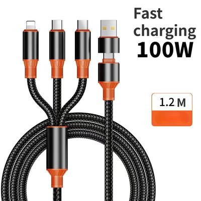 100W 3 In 2 Data Cable  Micro USB Type C Lighting Fast Charging Wire for Huawei Samsung Mobie Phone Cable