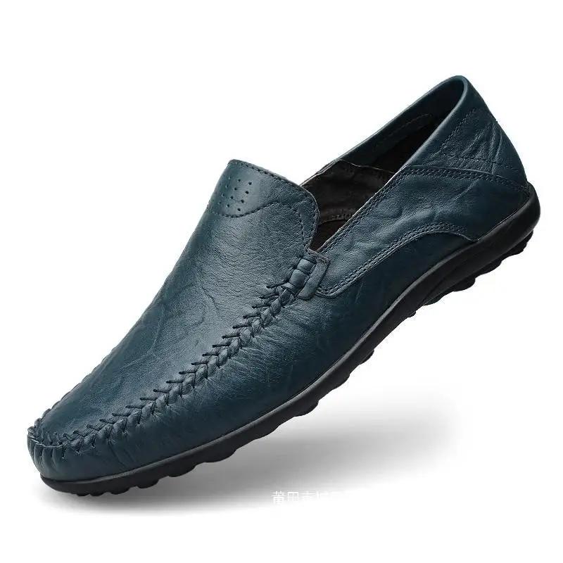 Echt Leer Heren Schoenen Casual Luxe Merk Formele Heren Loafers Mocassins Italiaans Ademend Slip-On Mannen Bootschoenen Grote Maten