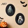 Niche Autumn Home Accents Halloween Wooden Door Hanging Sign, Oval Gothic Black Cat Ghost Wall Plaque, Retro Boho Style Festive Decor Waterproof