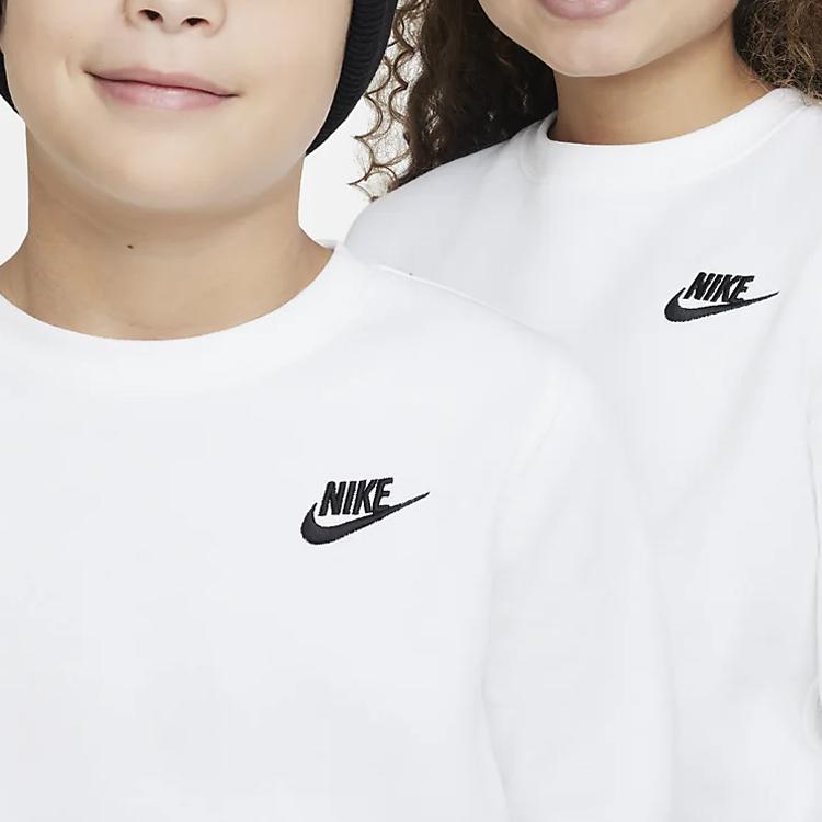 Nike Sportswear Club Fleece Solid Logo Crewneck Long Sleeve Sweatshirt Kids sweatshirt White DX5081-100