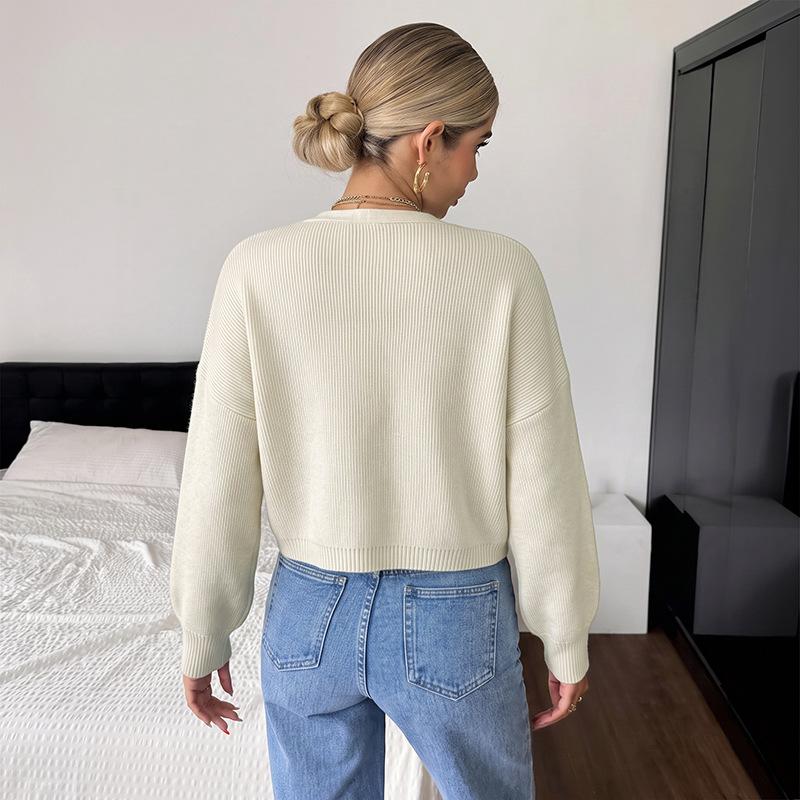 Cardigan de Malha Bordado Cor Sólida Minimalista TikTok Europa Outono/Inverno 2026