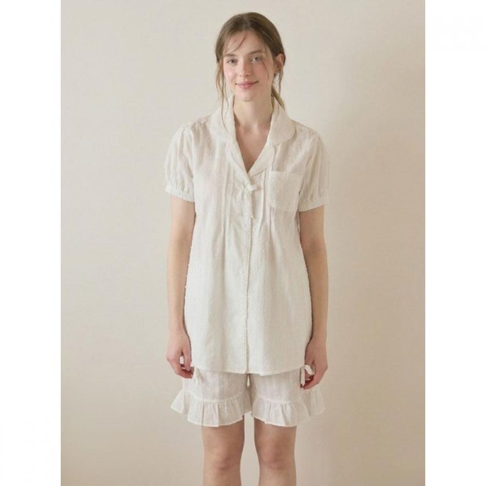 Lunaluz Women Nita Cotton Short Sleeve Collar Neck Two Piece Pajamas