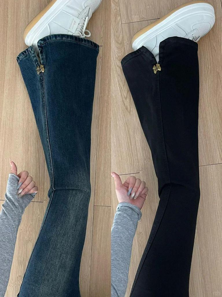 Black High-Waisted Slimming Micro-Flare Jeans for Plus-Size Pear-Shaped Women - 2025 Autumn Collection