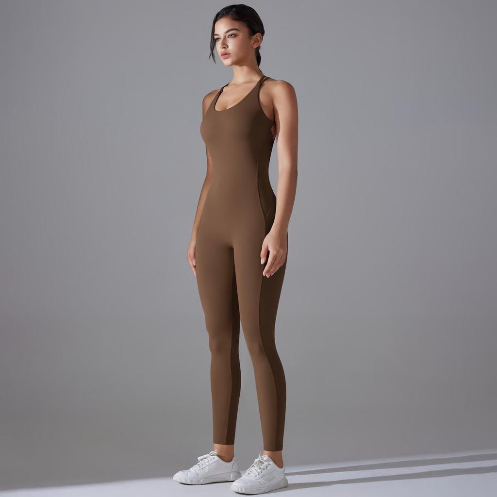 Euro-American Ruched Hip-Lift Yoga Jumpsuit: Quick-Drying and Beautiful Back Bodycon for Fitness and Running