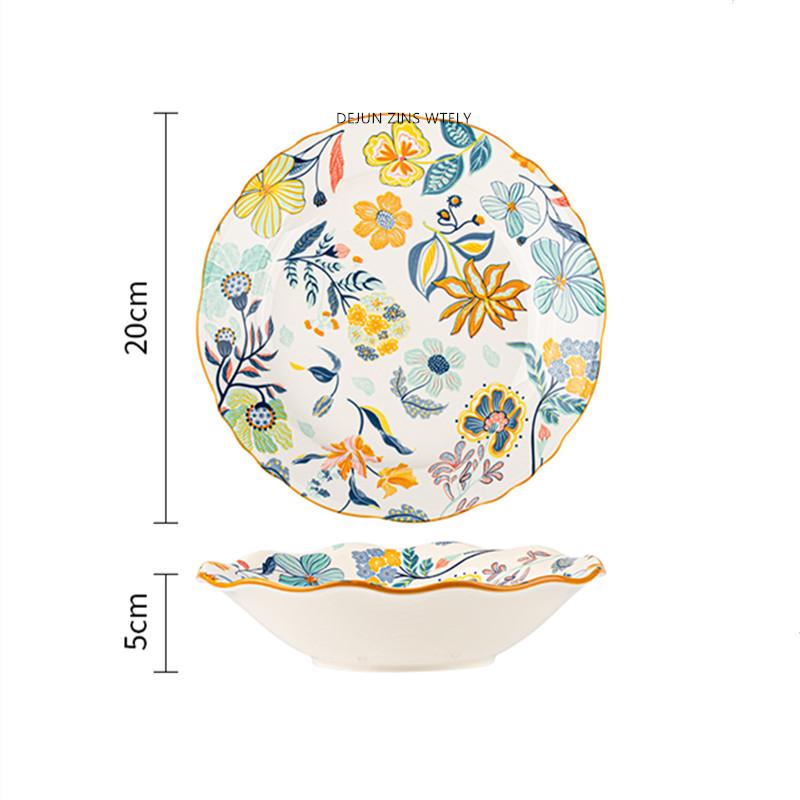Flower Pattern Ceramic Plates Home Porcelain Tableware Exquisite Fruit Salad Plates Kitchen Accessories Dinner Plates and Dishes