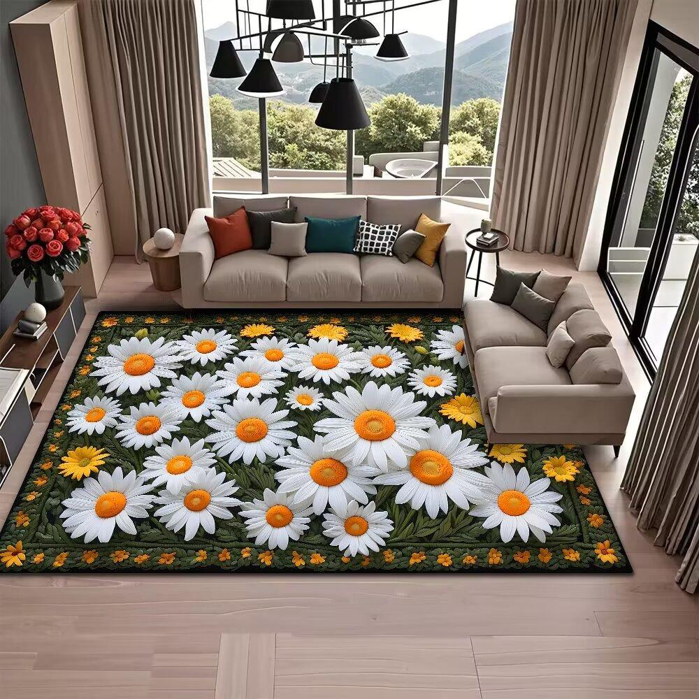 American Style Retro Flower Living Room Carpet Sunflower Decoration Coffee Tables Fluffy Rugs Dining Room Aesthetic Floor Mat