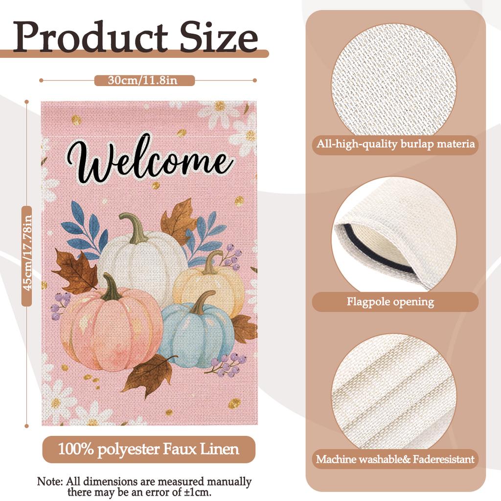 Autumn Harvest Welcome Garden Outdoor Decoration Flag, Thanksgiving Day Double-sided Yard Decoration (excluding Flagpole)