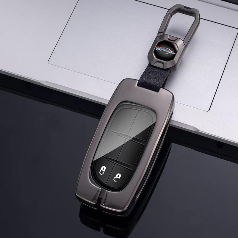 Funda de cuero para llave de coche, aleación de Zinc, para Jeep Grand Cherokee Renegade Fiat Freemont Dodge Charger Challenger Durango Journey