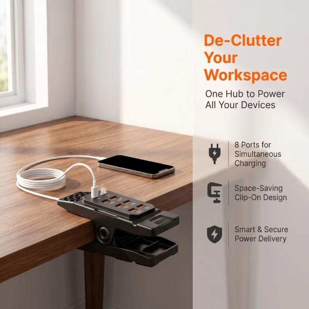 Data Channel USB Splitter Clamp-Mounted Desktop USB Charger Charging Station Desktop