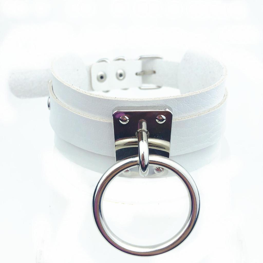 European & American Harajuku PU Leather O-Ring Choker Necklace - Street Style Nightclub Jewelry