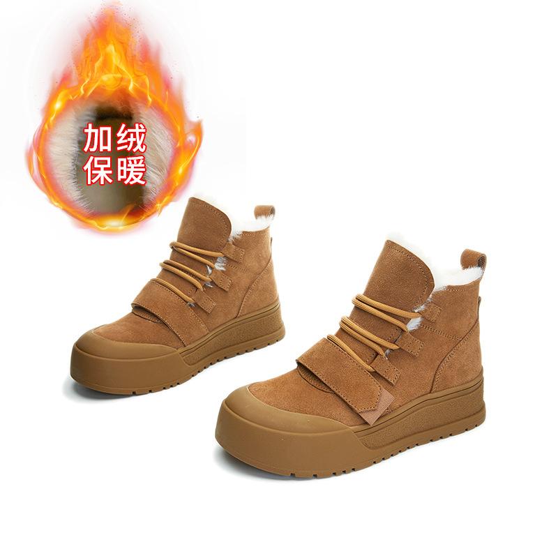 New leather snow boots women's 2025 winter thick-soled warm short boots women's casual versatile boots women's comfortable women's boots