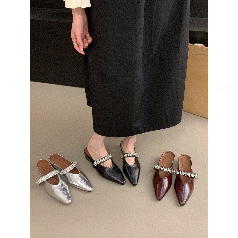 Inner Height-increasing Bag Head Half Slippers Women's Shoes Wear New Pointed Mary Jane Half-support Single Shoes