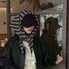 Striped Triangle Scarf Women's Autumn And Winter Knitted Small Scarf Fashionable Warm Versatile Neck Protection Scarf Shawl