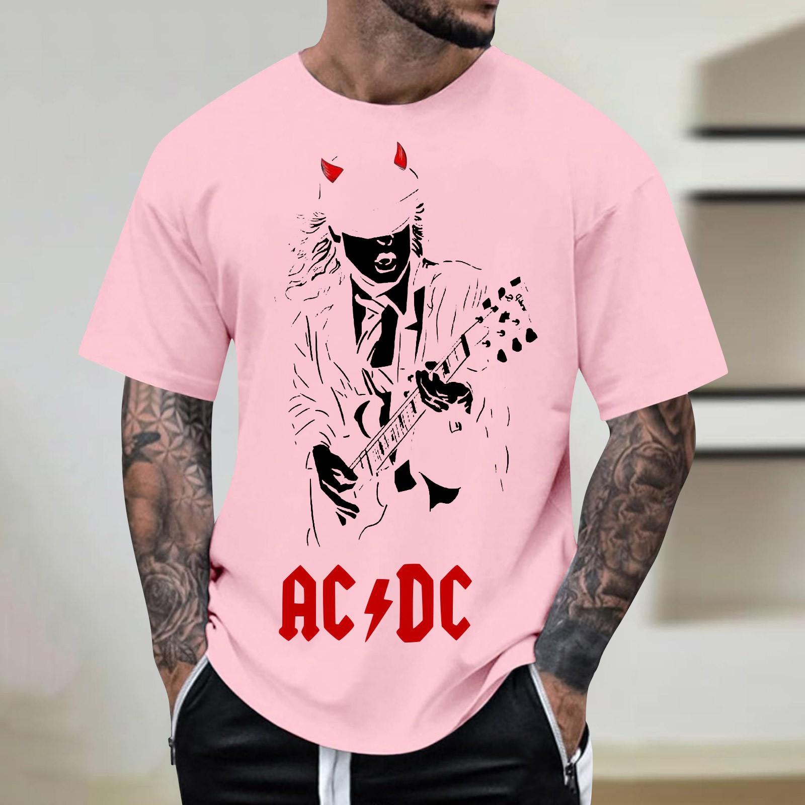 

Літній круглий виріз топ з 3D гітарним принтом модний повсякденний короткий рукав чоловічі футболки M