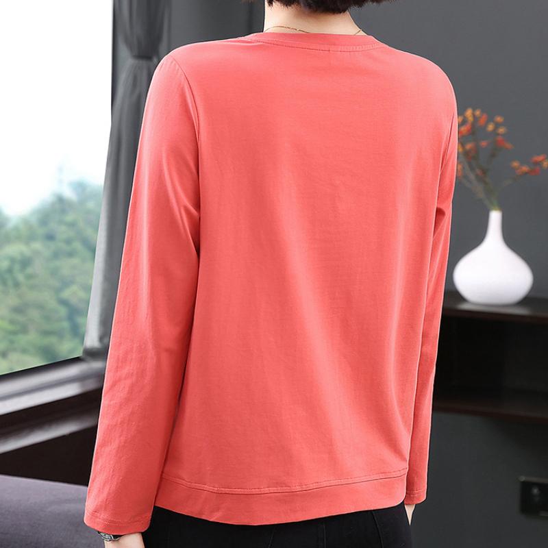 Tricou cu mâneci lungi pentru femei, de primăvară și toamnă, mărime mare, cămașă de dedesubt, bumbac pur, haine pentru femei