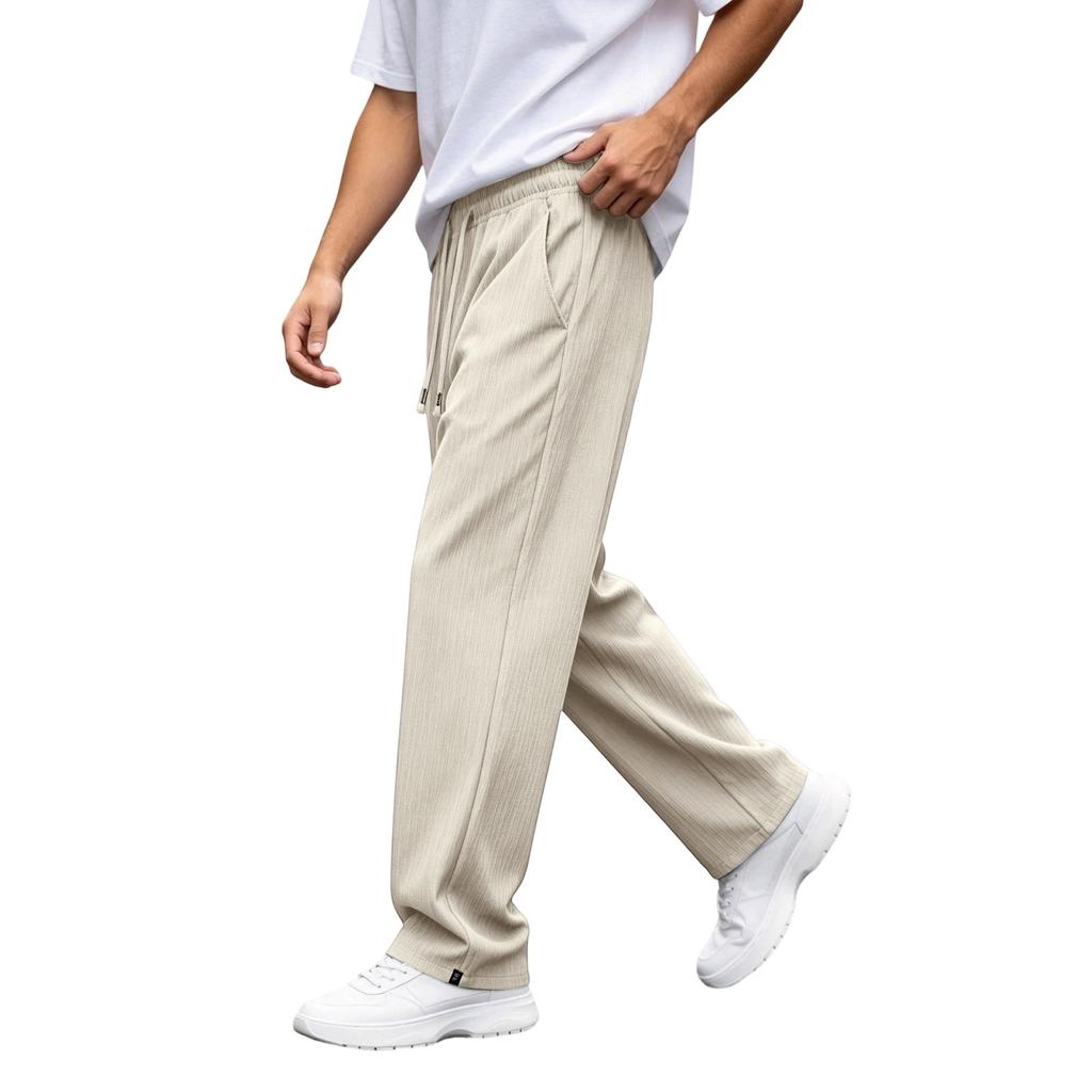 Men's Drawstring Loose Fit Casual Pants with Texture - Lightweight Breathable Athletic Joggers for Everyday Wear