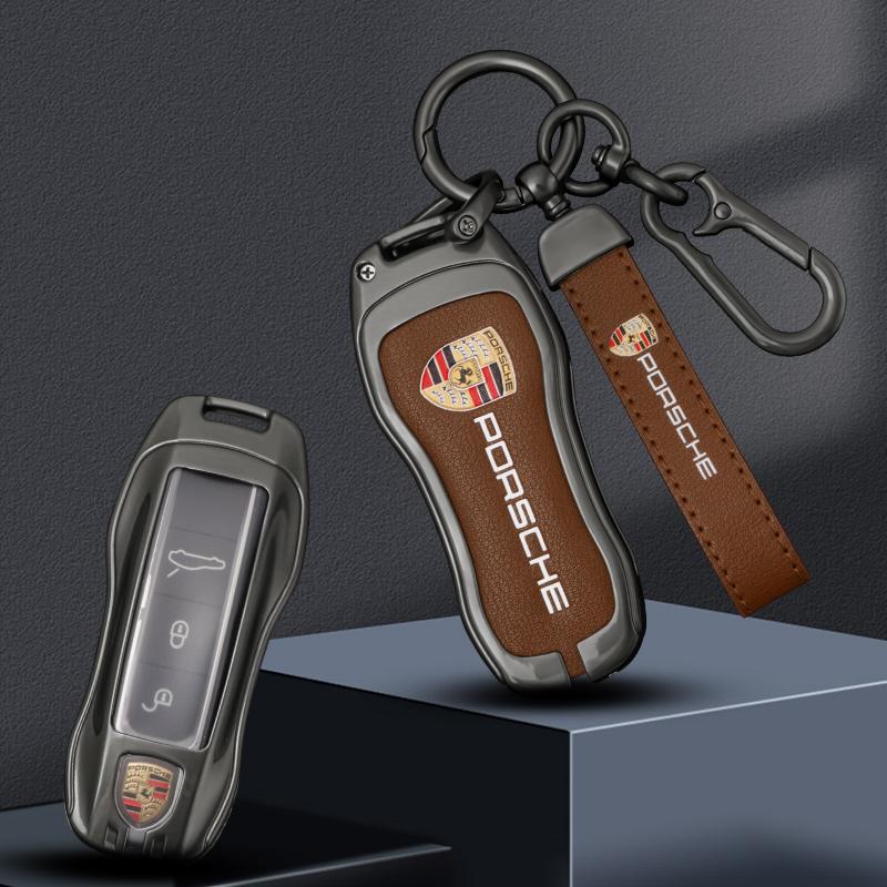 AABKW1 for Porsche New Cayenne Panamera 911 992 Taycan Zinc Alloy Leather Car Smart Remote Key Case Cover Shell Accessories Keychain