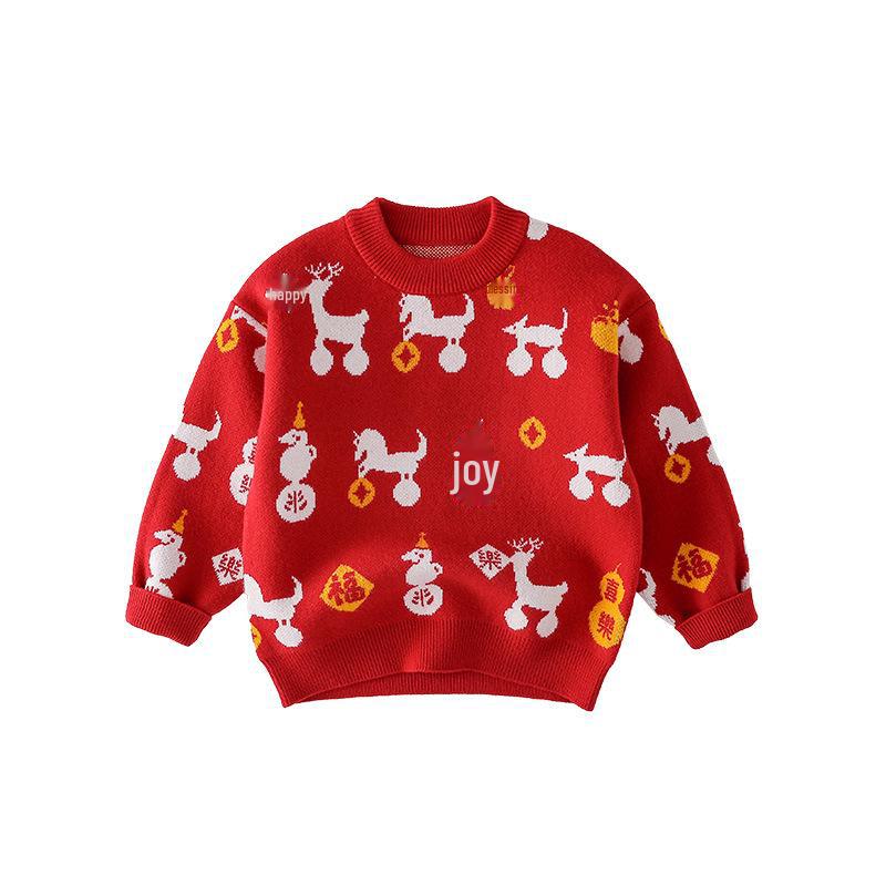

Теплый детский новогодний свитер Cotton Hall - осенне-зимние топы с круглым вырезом для мальчиков и девочек 130
