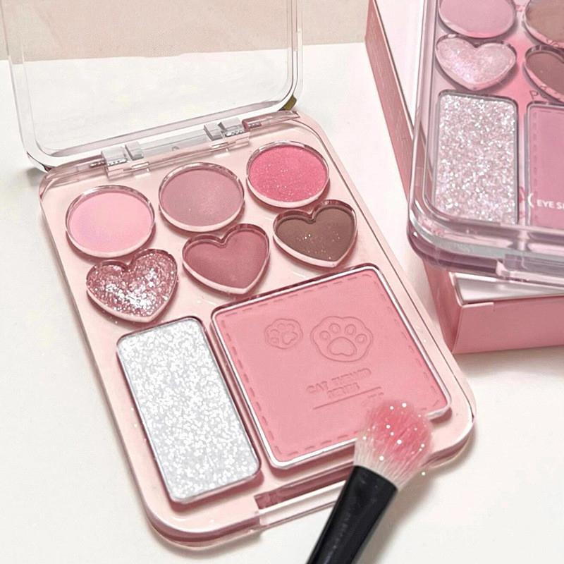 8-Color Love Eye Shadow Plate Blush High-Light Integrated Natural And Long-Lasting Light Shine Eyeshadow Daily Makeup Palette