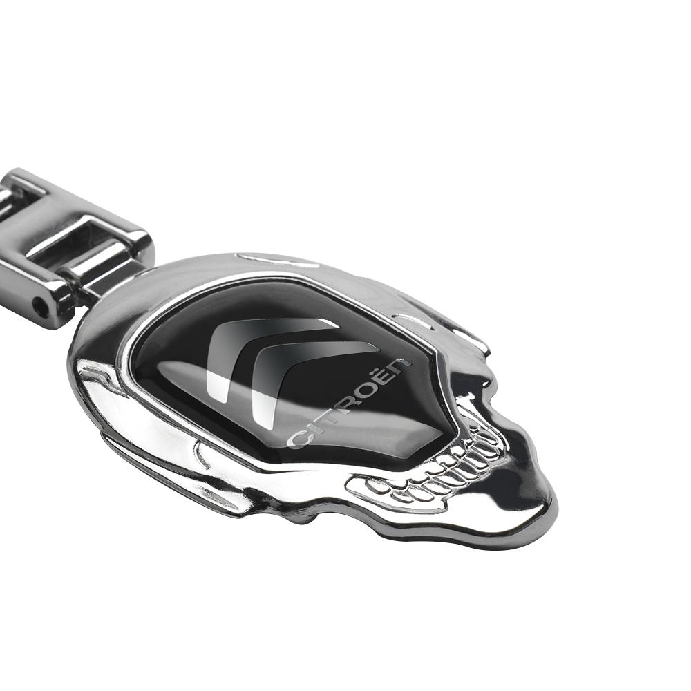 PEZN4 Skull Head High Quality Keychain Pendant Keyring Jewelry For Citroen C1 C2 C4 C3 C5 VTS Cactus Picasso Saxo Car Key Accessories