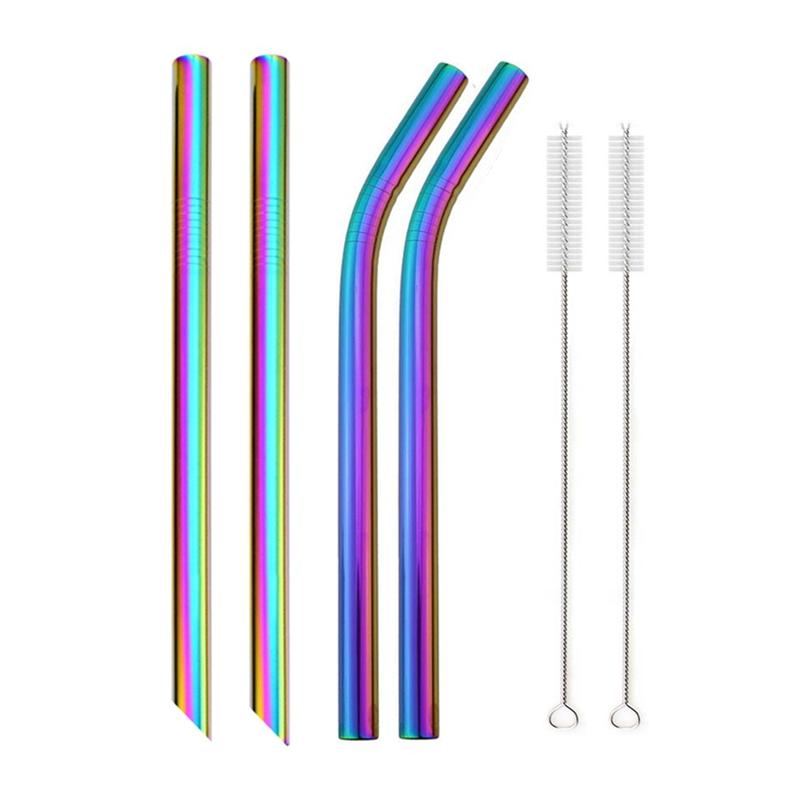 Lot de 4 pailles Boba réutilisables colorées en métal de 12 mm avec 2 brosses en acier inoxydable 304, pour le thé aux perles