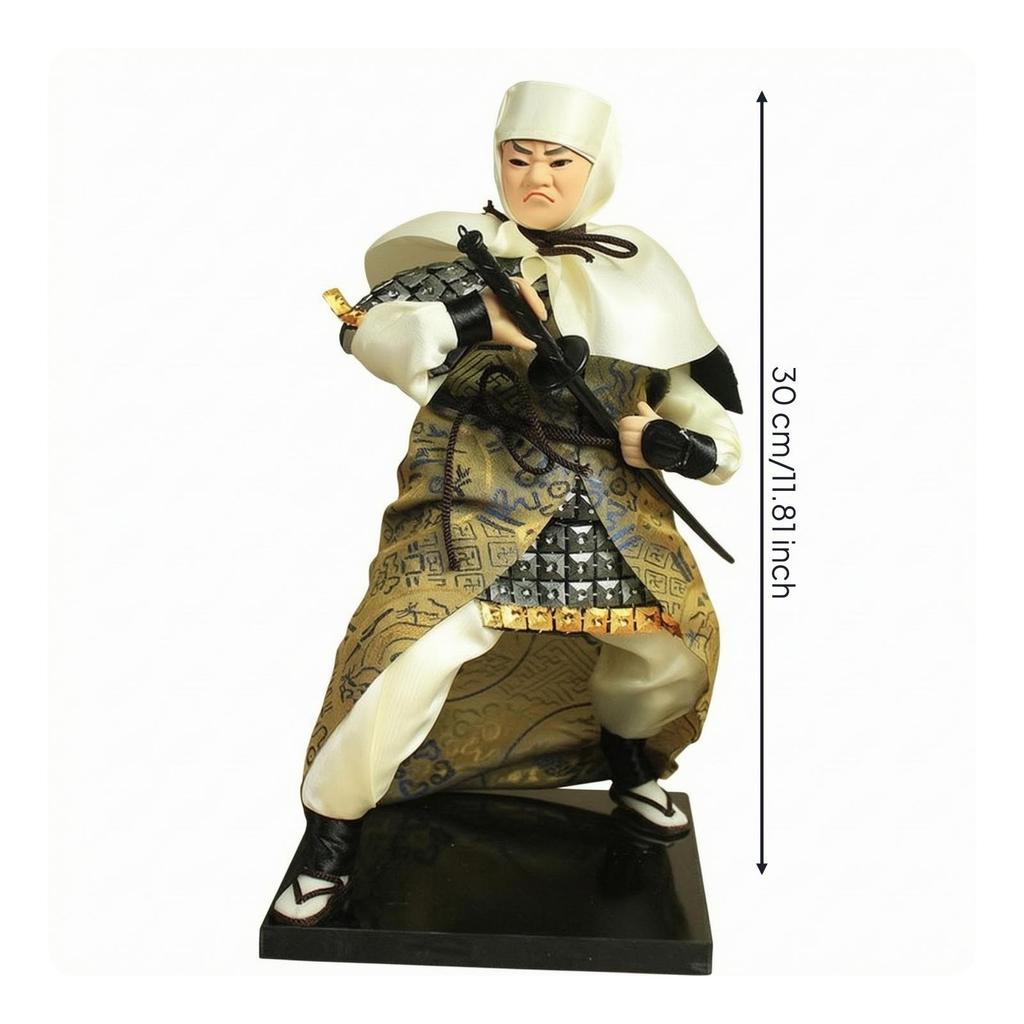 Cloth Doll Samurai Warrior Ornament Handmade Japanese Style Figurine with Glossy