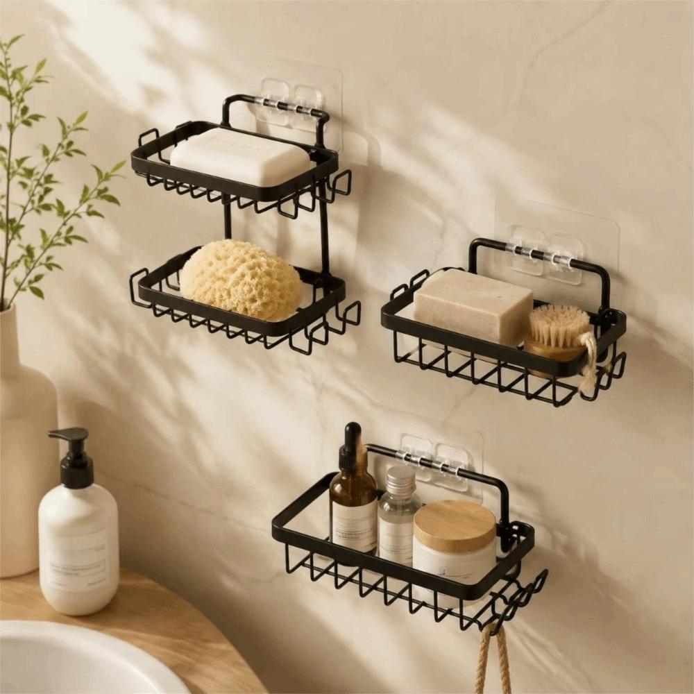 Stainless Steel Soap Rack with Hooks Soap Holder Soap Saver Wall Mounted Soap Dish Kitchen