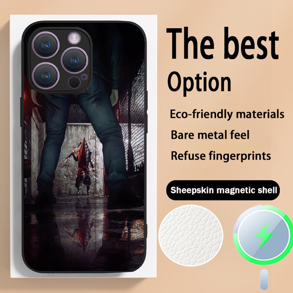 Classic thriller Pyramid Head Silent Hill Phone Case For iPhone 16 15 14 13 12 11 Plus Pro Max High-end Luxury Magsafe Sheepskin