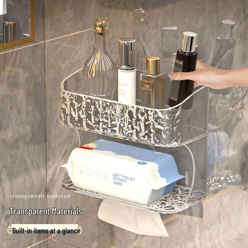 Wall-Mounted Double-Layer Tissue and Face Towel Holder for Bathroom