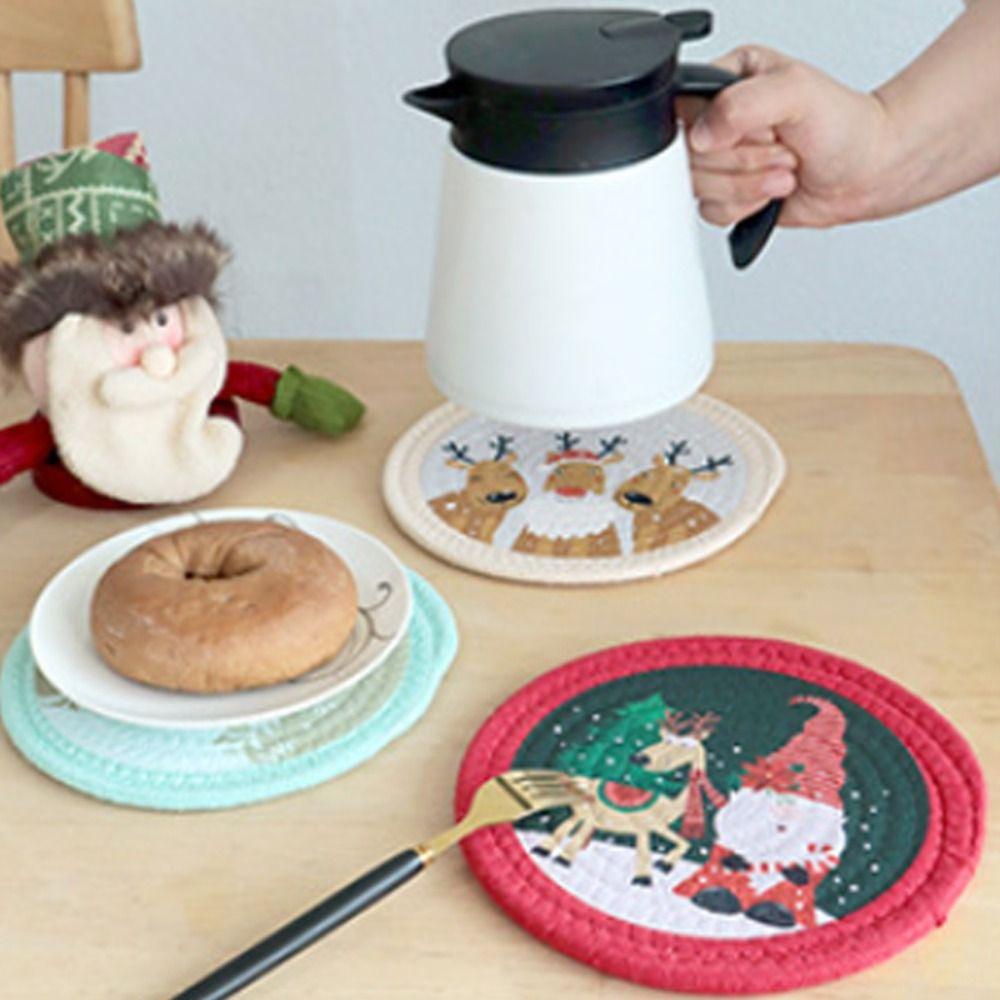 Anti-scalding Coaster Heat Insulation Pot Pad Christmas Woven Cotton Placemat  Table Decoration